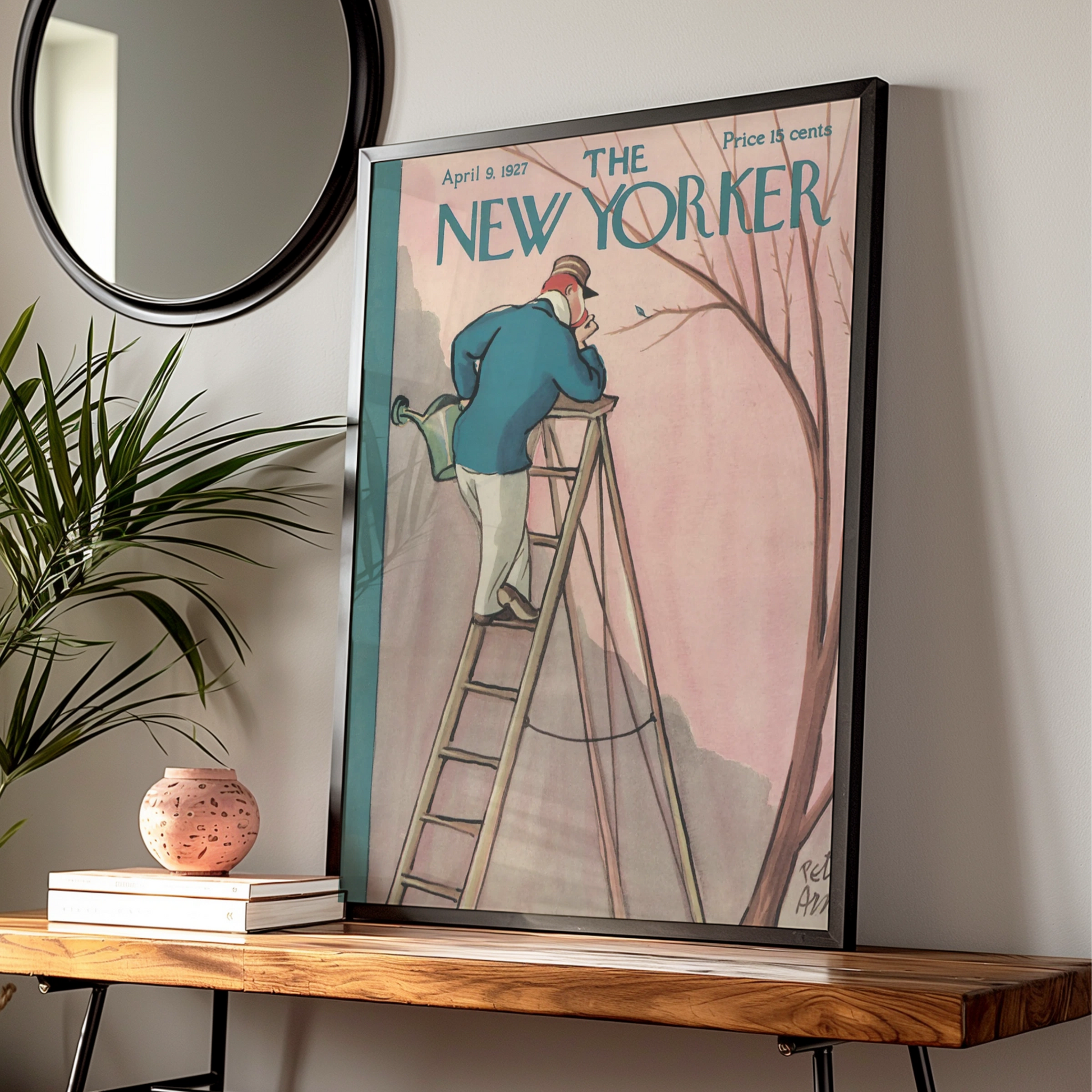 The New Yorker April 1927 Cover Poster, Vintage Gardener Ladder Art Print, Retro