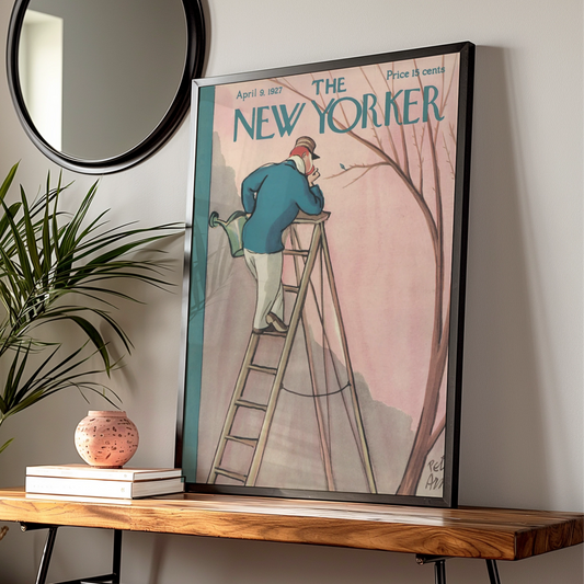 The New Yorker April 1927 Cover Poster, Vintage Gardener Ladder Art Print, Retro