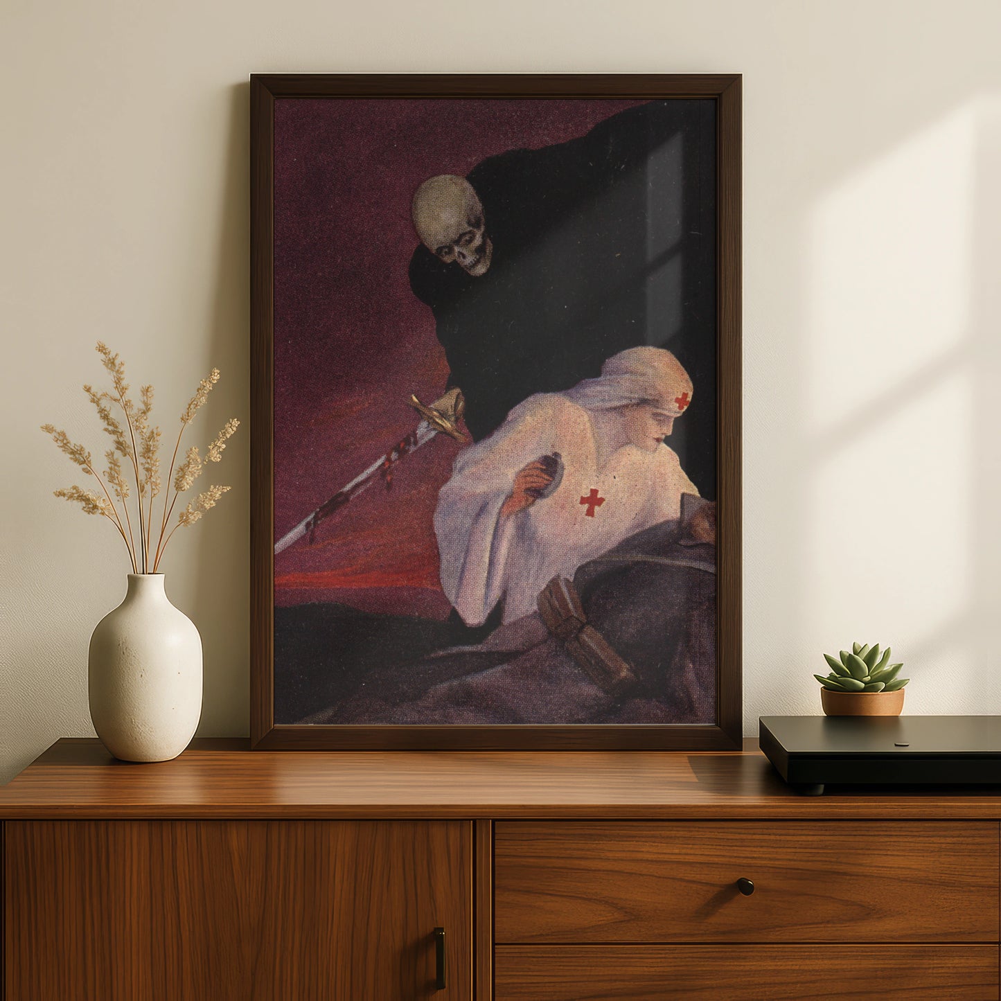 Halloween Skull Grim Reaper Poster, Vintage Horror Wall Art, Dark Gothic Print