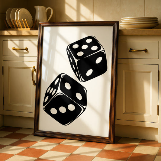 Rolling Dice Monochrome Wall Art, Black and White Poster, Modern Gallery Print