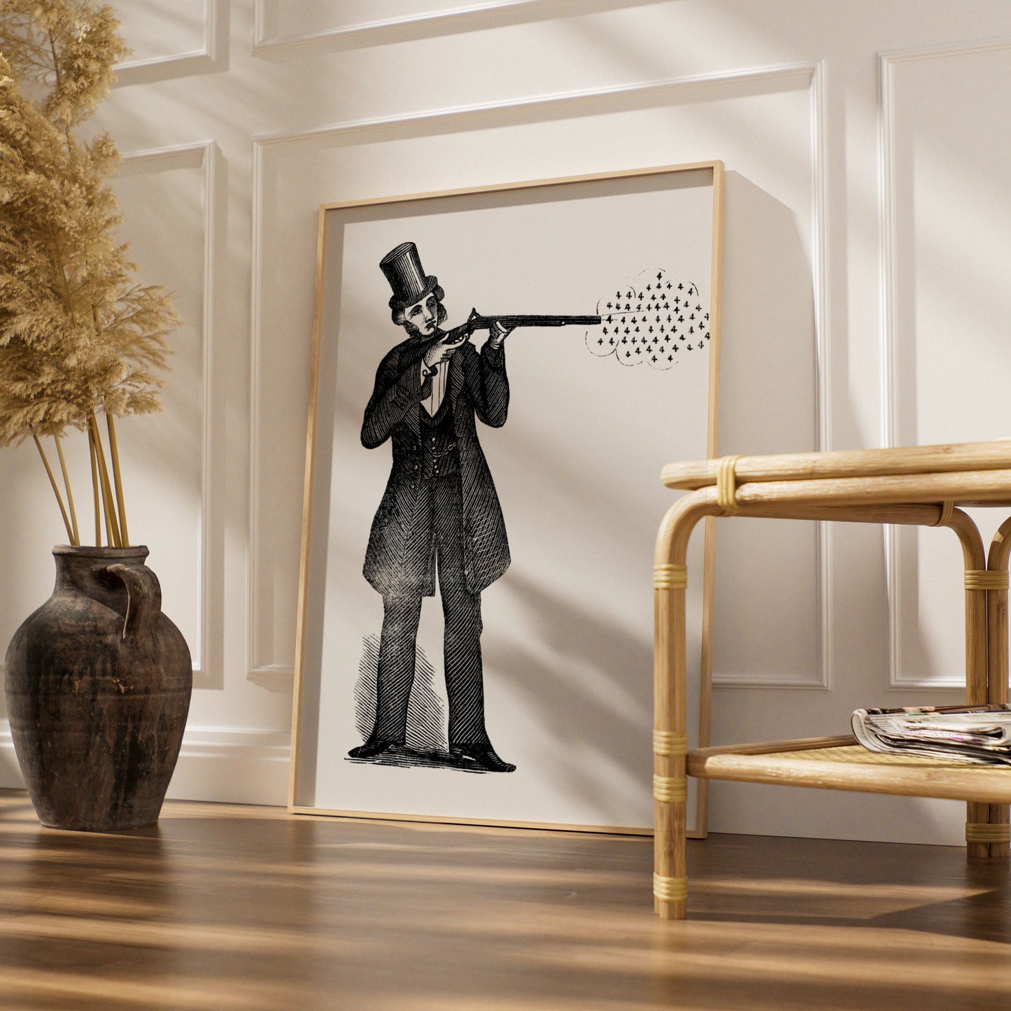 Victorian Gunman Halloween Art Print, Vintage Engraving Poster, Gothic Black Wall Art