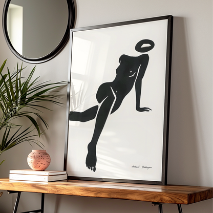 Abstract Female Figure Print, Monochrome Wall Art, Black and White Minimalist Poster, Modern Art