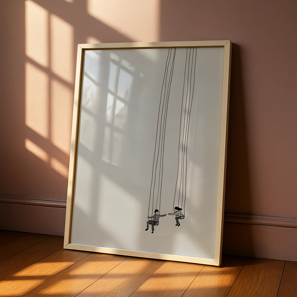 Couple on Swings Monochrome Wall Art, Minimalist Black and White Poster, Modern Neutral Print