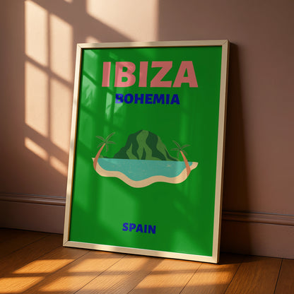 Ibiza Travel Poster, Spain Wall Art, Retro Bohemia Island Print, Balearic Holiday Decor