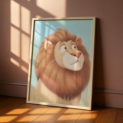 Lion Nursery Wall Art, Cute Lion Print, Baby Boy Room Poster, Safari Animal Decor