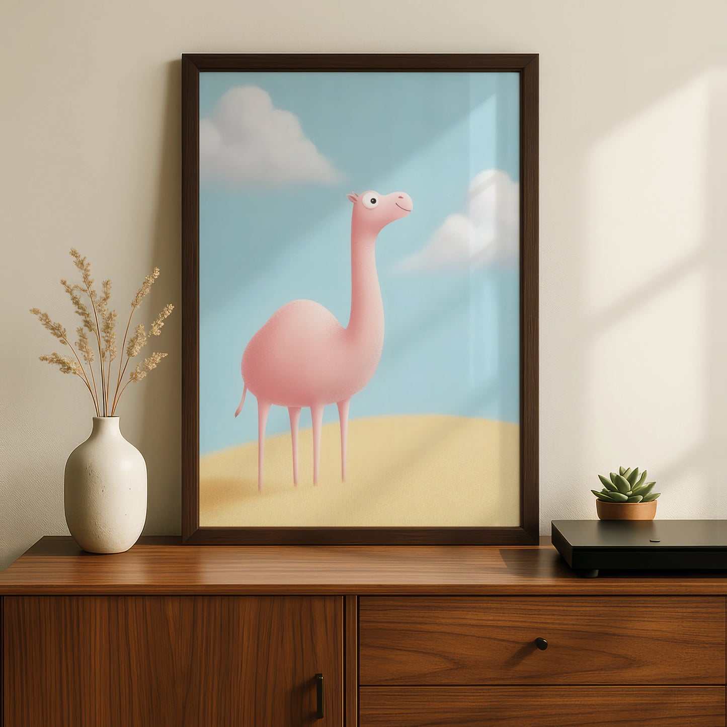 Cute Camel Nursery Wall Art, Pink Desert Animal Print, Kids Room Poster, Baby Decor