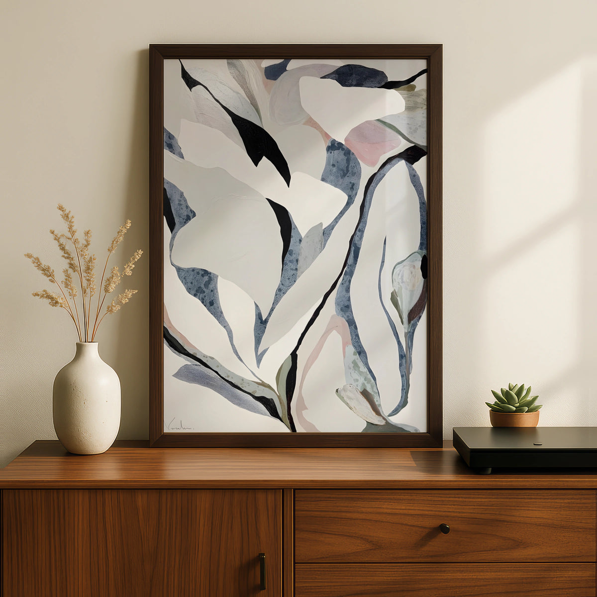 Abstract Floral Botanical Print, Monochrome Wall Art, Neutral Minimalist Poster, Modern Decor
