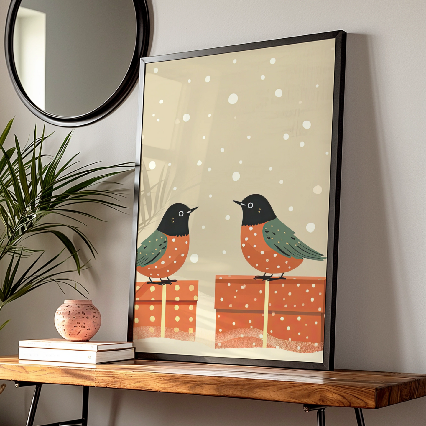 Christmas Robin Poster, Festive Bird Wall Art, Snowy Holiday Print, Winter Gift Decor