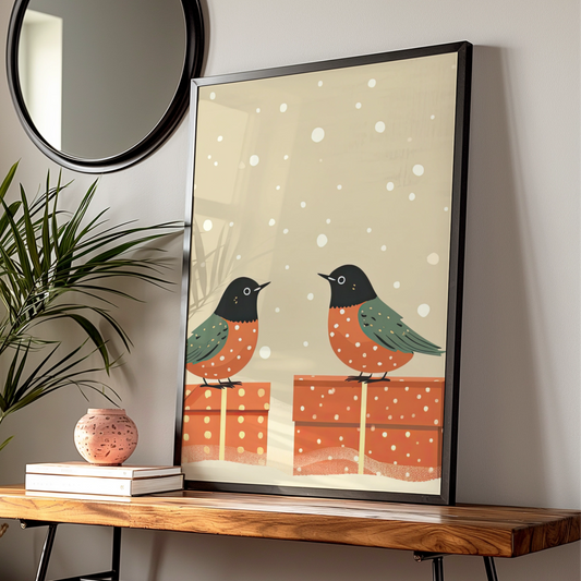 Christmas Robin Poster, Festive Bird Wall Art, Snowy Holiday Print, Winter Gift Decor