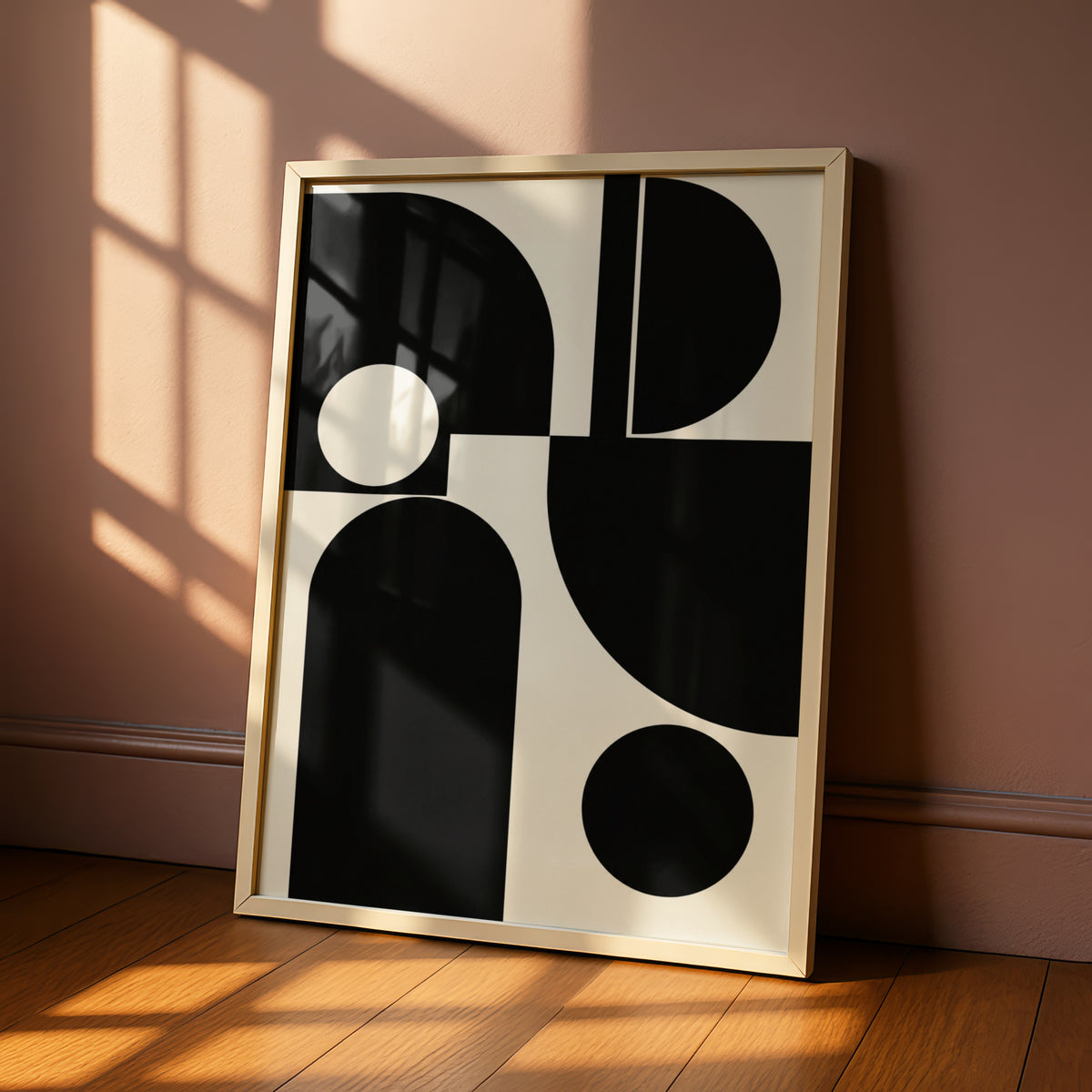 Monochrome Geometric Abstract Print, Black and White Bauhaus Poster, Minimalist Wall Art