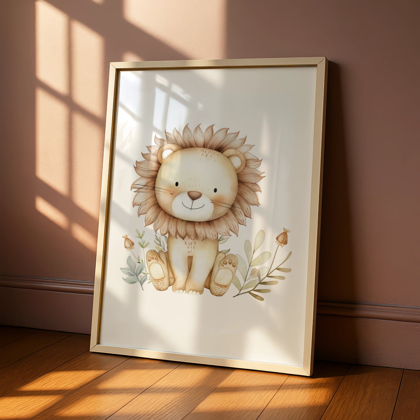 Cute Lion Nursery Wall Art, Watercolour Safari Baby Poster, Boho Animal Print for Kids Room