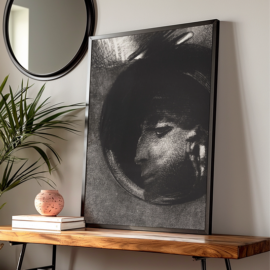 Dark Halloween Art Print, Eerie Face Charcoal Poster, Gothic Black Wall Art Decor