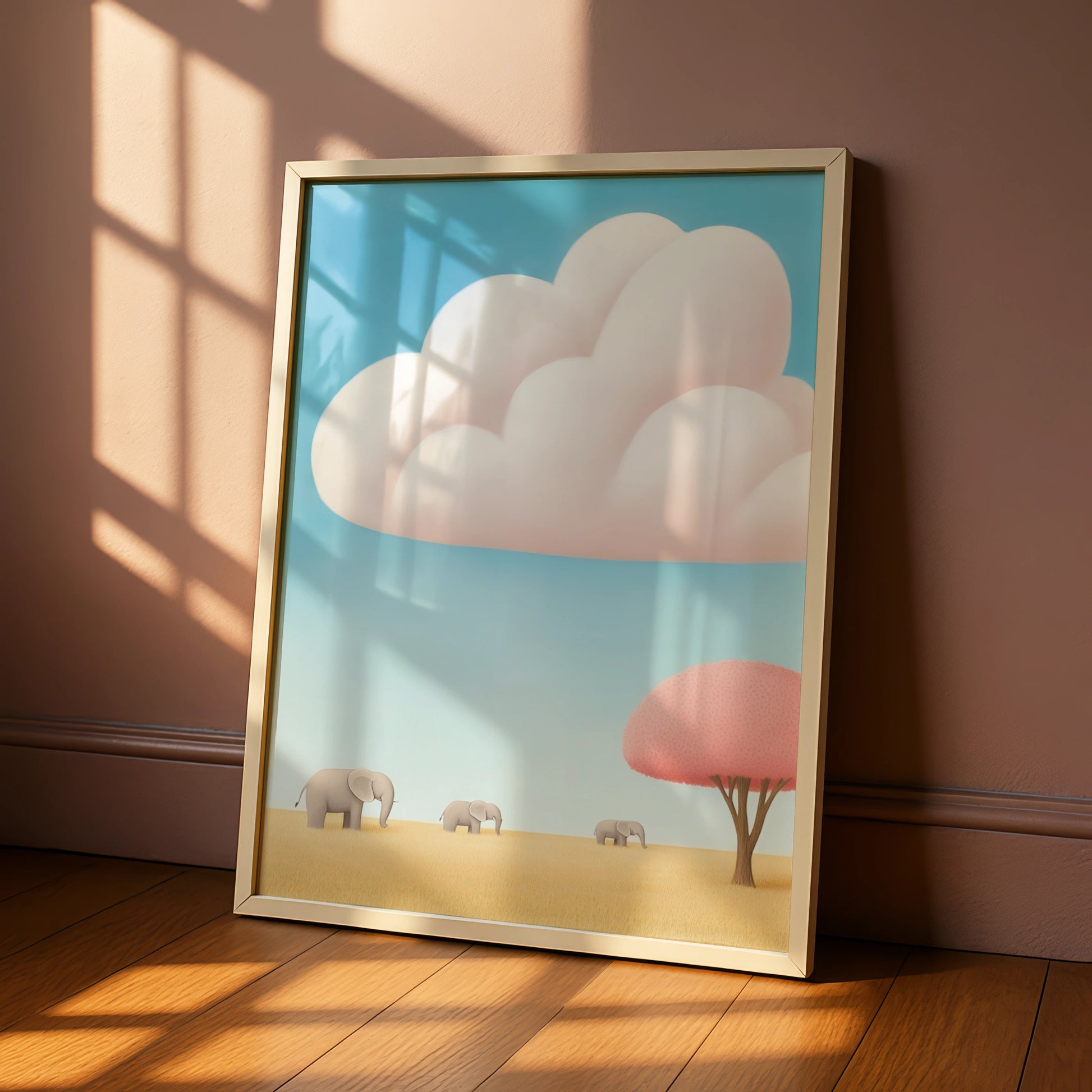 Elephant Nursery Wall Art, Baby Safari Print, Cute Kids Poster, Blue Pink Pastel