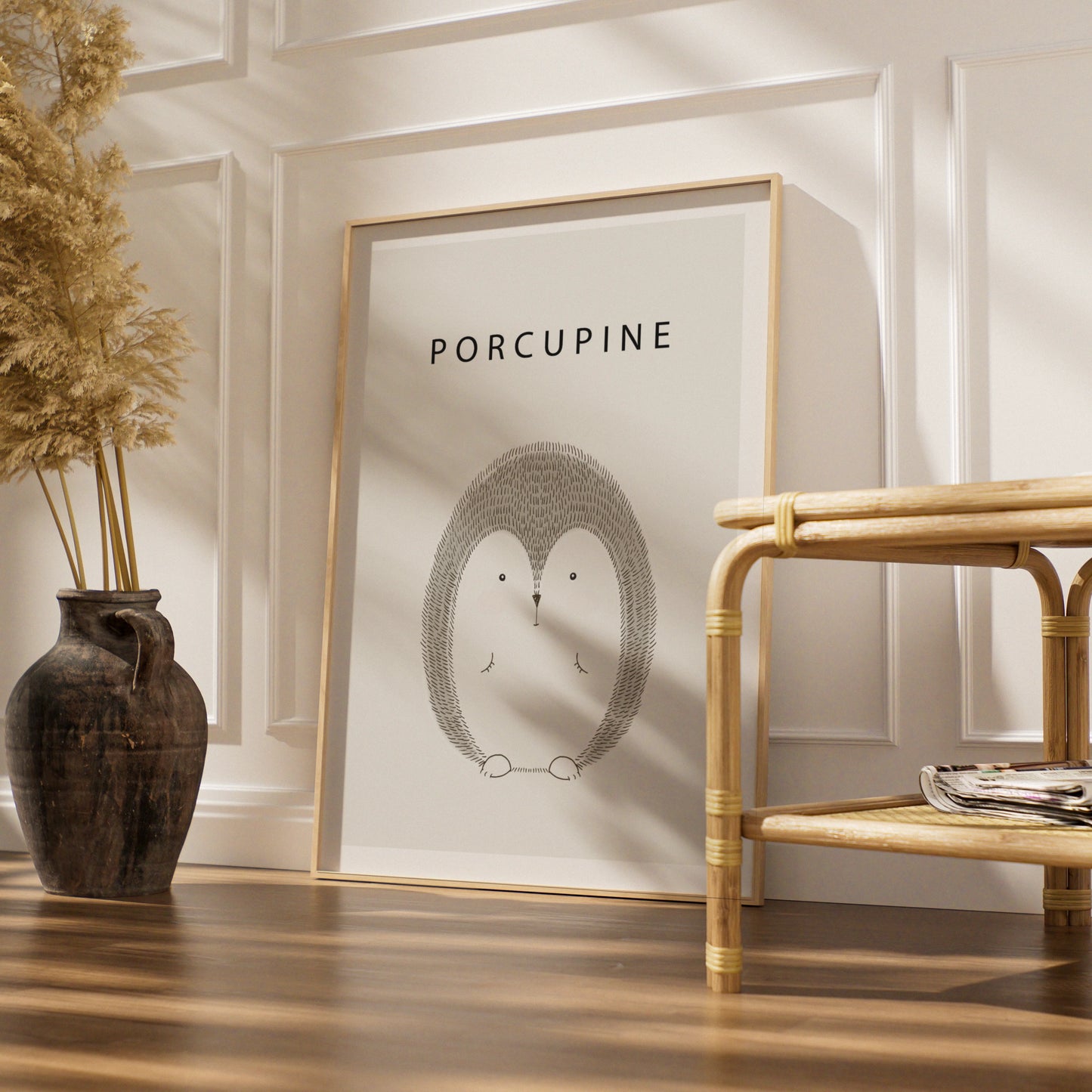 Porcupine Poster, Cute Animal Print, Minimalist Wall Art, Nursery Decor, Neutral Tones