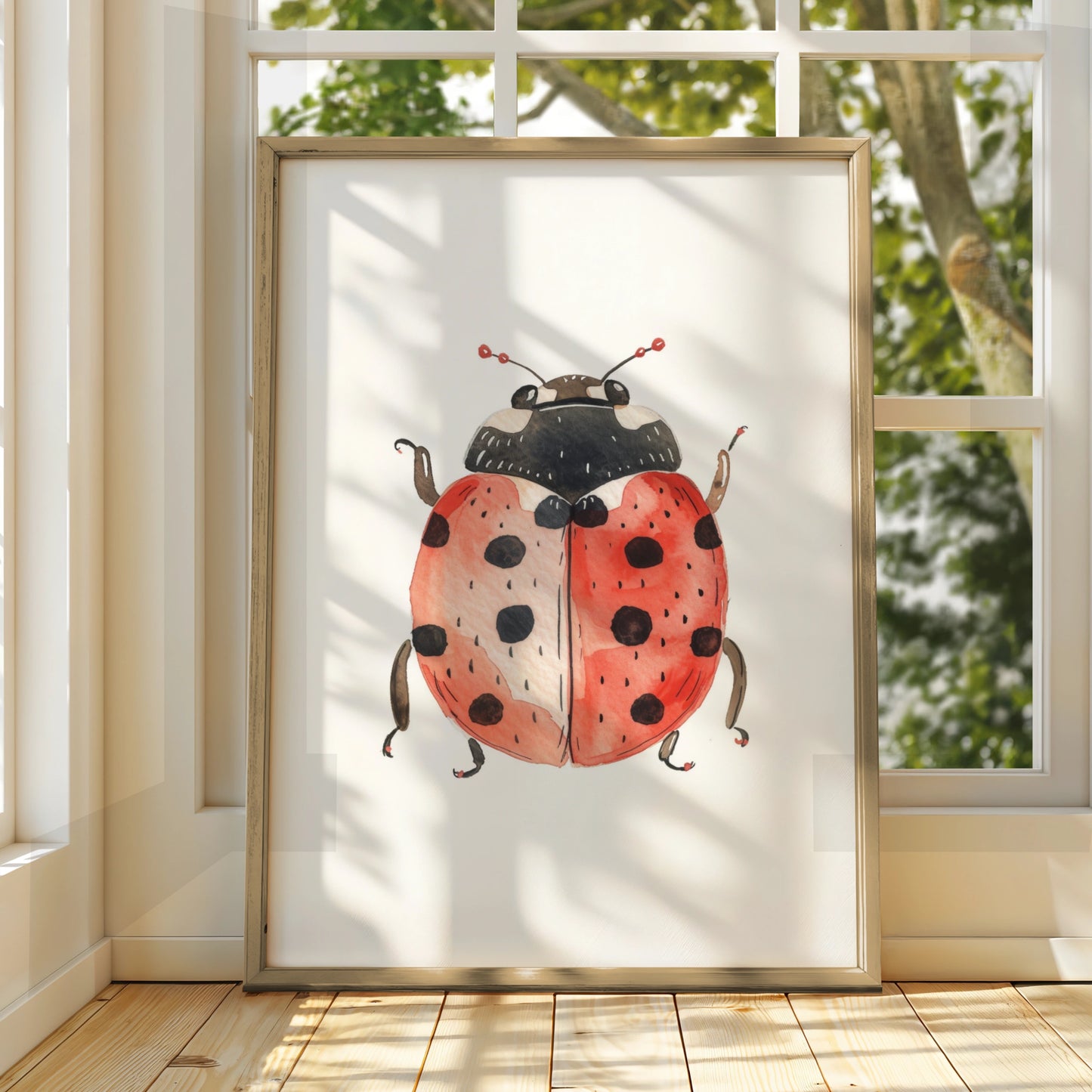 Ladybird Nursery Wall Art, Watercolour Ladybug Poster, Red Kids Room Print