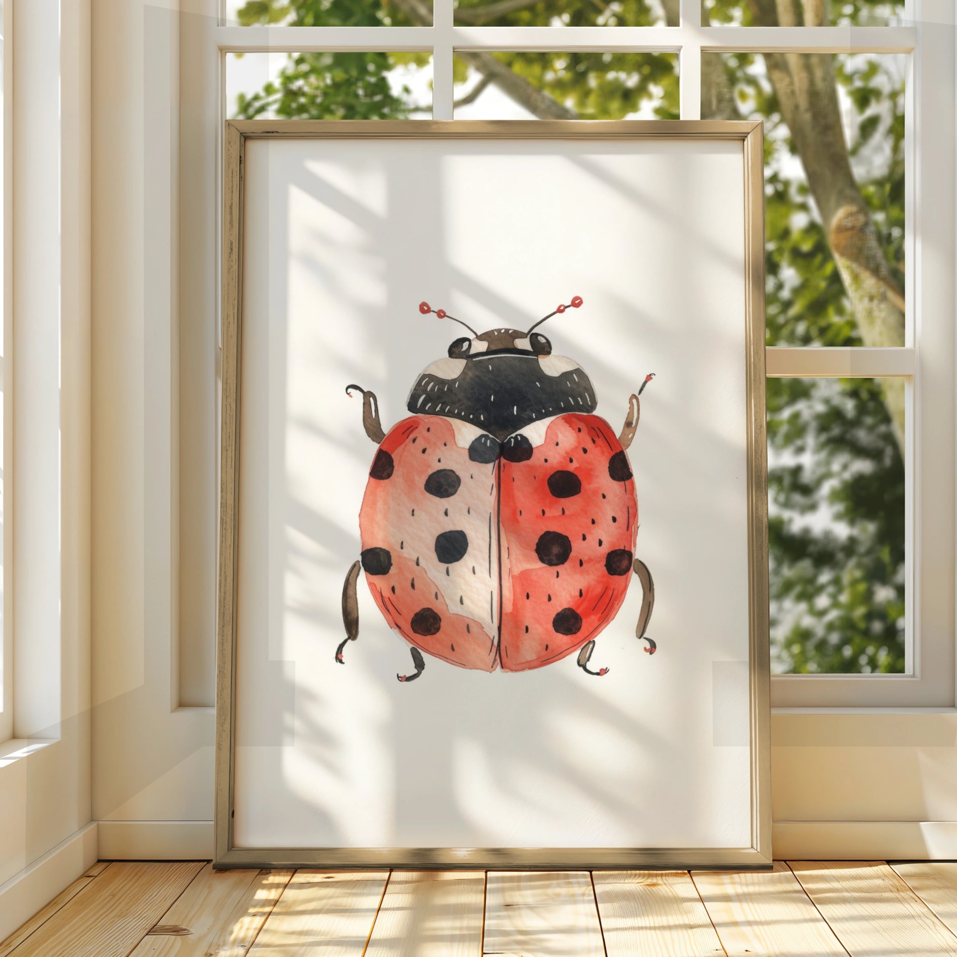 Ladybird Nursery Wall Art, Watercolour Ladybug Poster, Red Kids Room Print