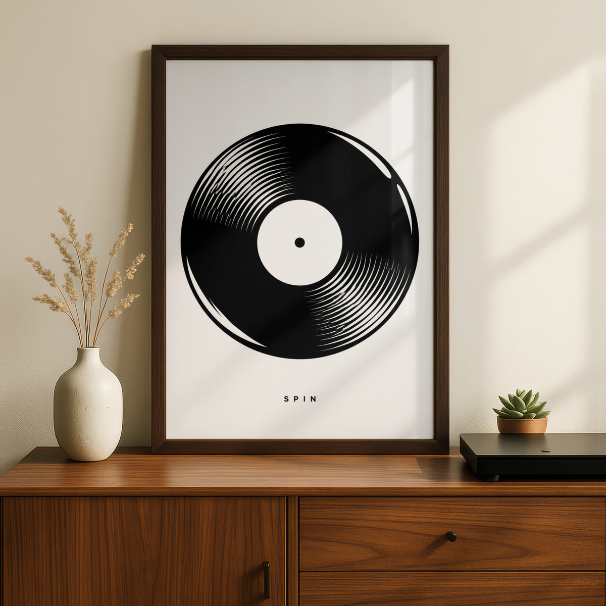Vinyl Record Print, Monochrome Wall Art, Music Poster, Black and White Minimalist Decor