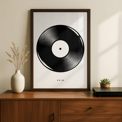 Vinyl Record Print, Monochrome Wall Art, Music Poster, Black and White Minimalist Decor