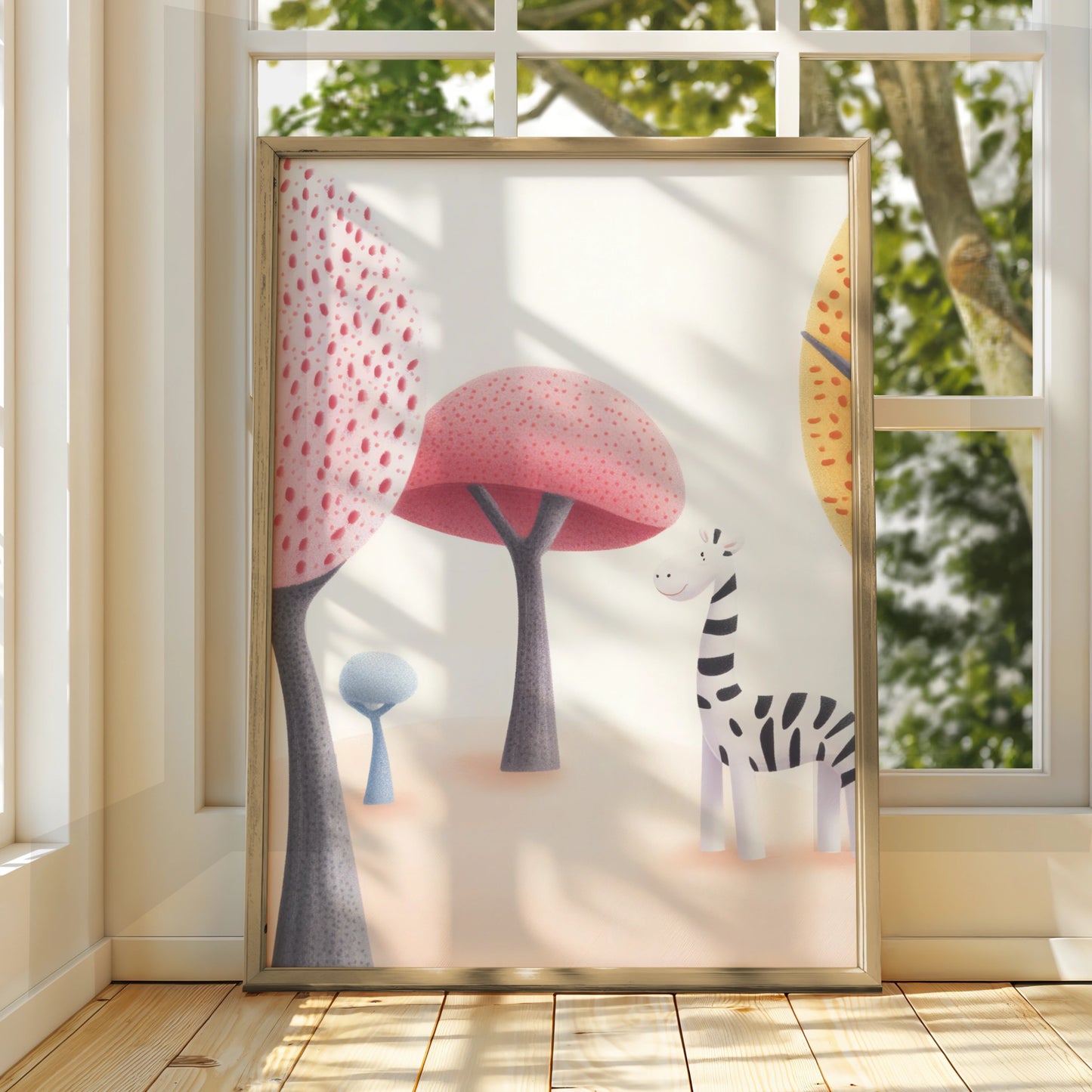 Zebra Nursery Wall Art, Safari Animal Print, Cute Kids Poster, Pink Pastel Decor