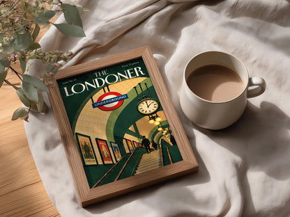 London Underground Poster, Vintage Magazine Cover Wall Art, Tube Station Art Print, Green Retro