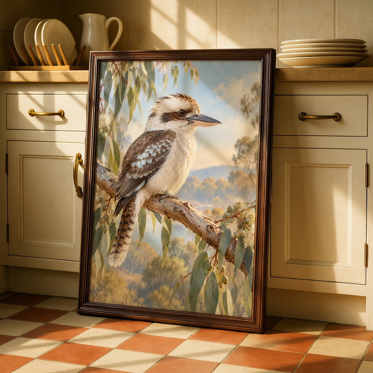 Kookaburra Wall Art, Australian Bird Print, Eucalyptus Nature Poster, Wildlife Art