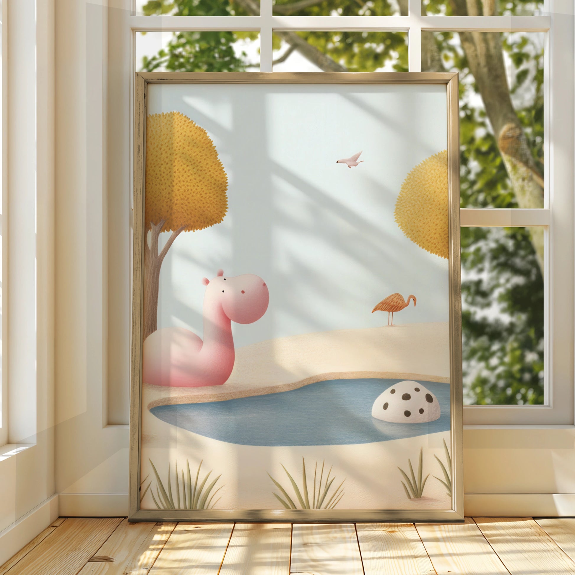 Hippo Nursery Wall Art, Cute Animal Print, Baby Room Poster, Pastel Kids Decor