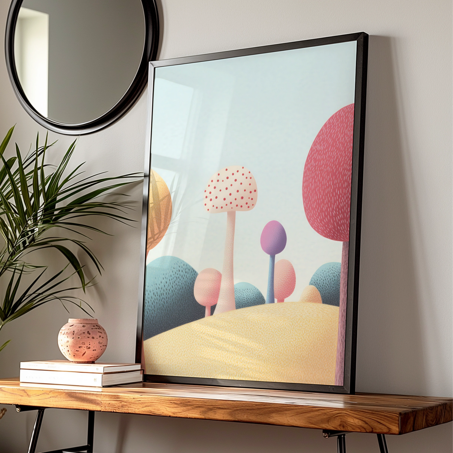 Mushroom Nursery Wall Art, Colourful Whimsical Forest Print, Kids Room Poster Decor