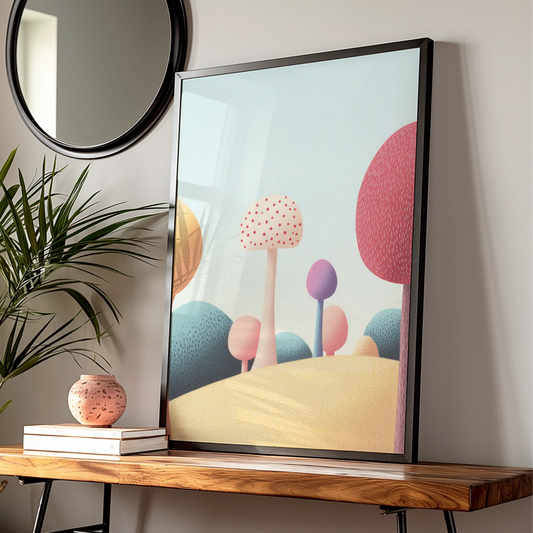 Mushroom Nursery Wall Art, Colourful Whimsical Forest Print, Kids Room Poster Decor