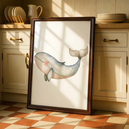 Whale Nursery Wall Art, Watercolour Ocean Print, Baby Room Poster, Cute Sea Animal Decor