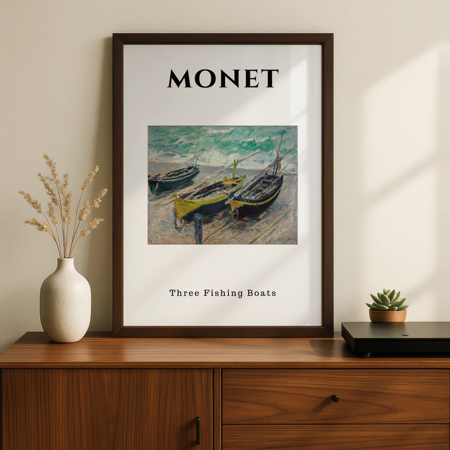 Monet Three Fishing Boats Wall Art Print | Impressionist Vintage Poster, Beach Art – product image 2