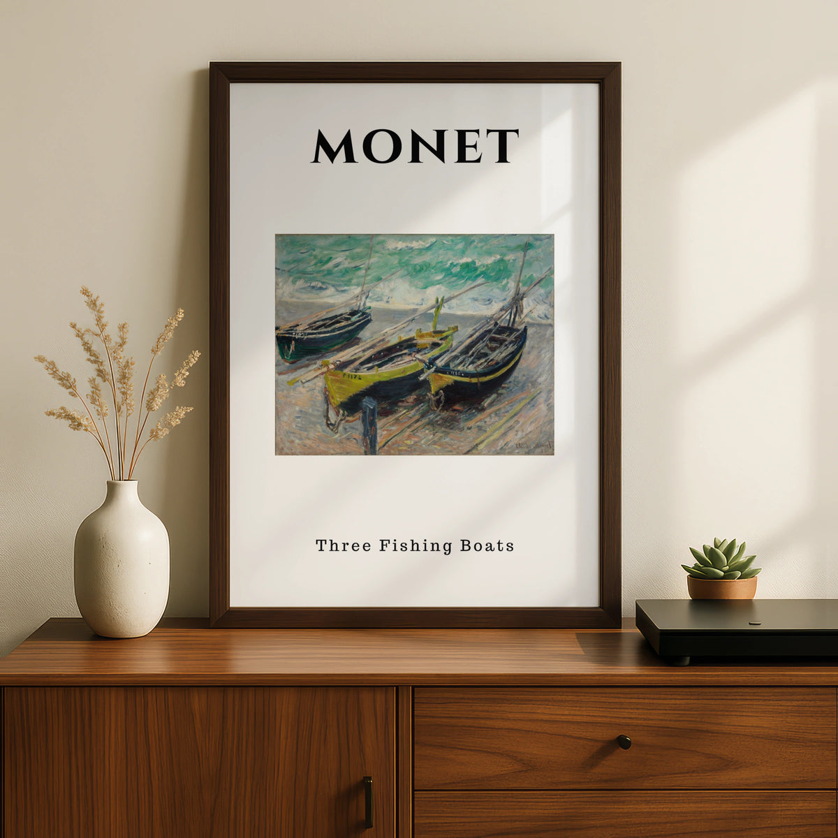 Monet Three Fishing Boats Wall Art Print | Impressionist Vintage Poster, Beach Art – product image 2