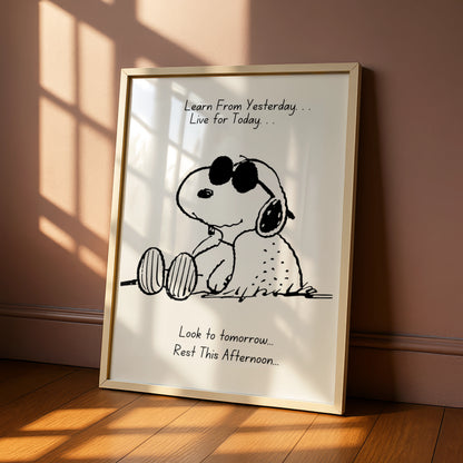 Cartoon Dog Inspirational Quote Poster, Funny Wall Art, Black White Print, Cool Dog Wall Decor