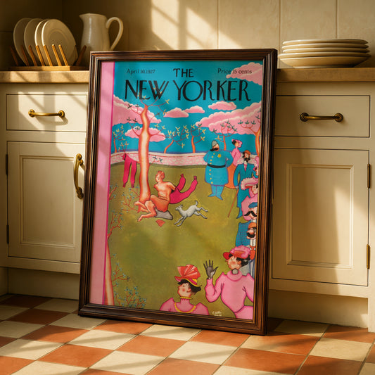 The New Yorker April 1927 Cover Poster, Vintage Faun Park Scene Wall Art Print