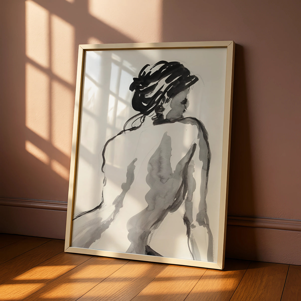 Female Figure Ink Sketch Print, Monochrome Wall Art, Minimalist Black and White Poster