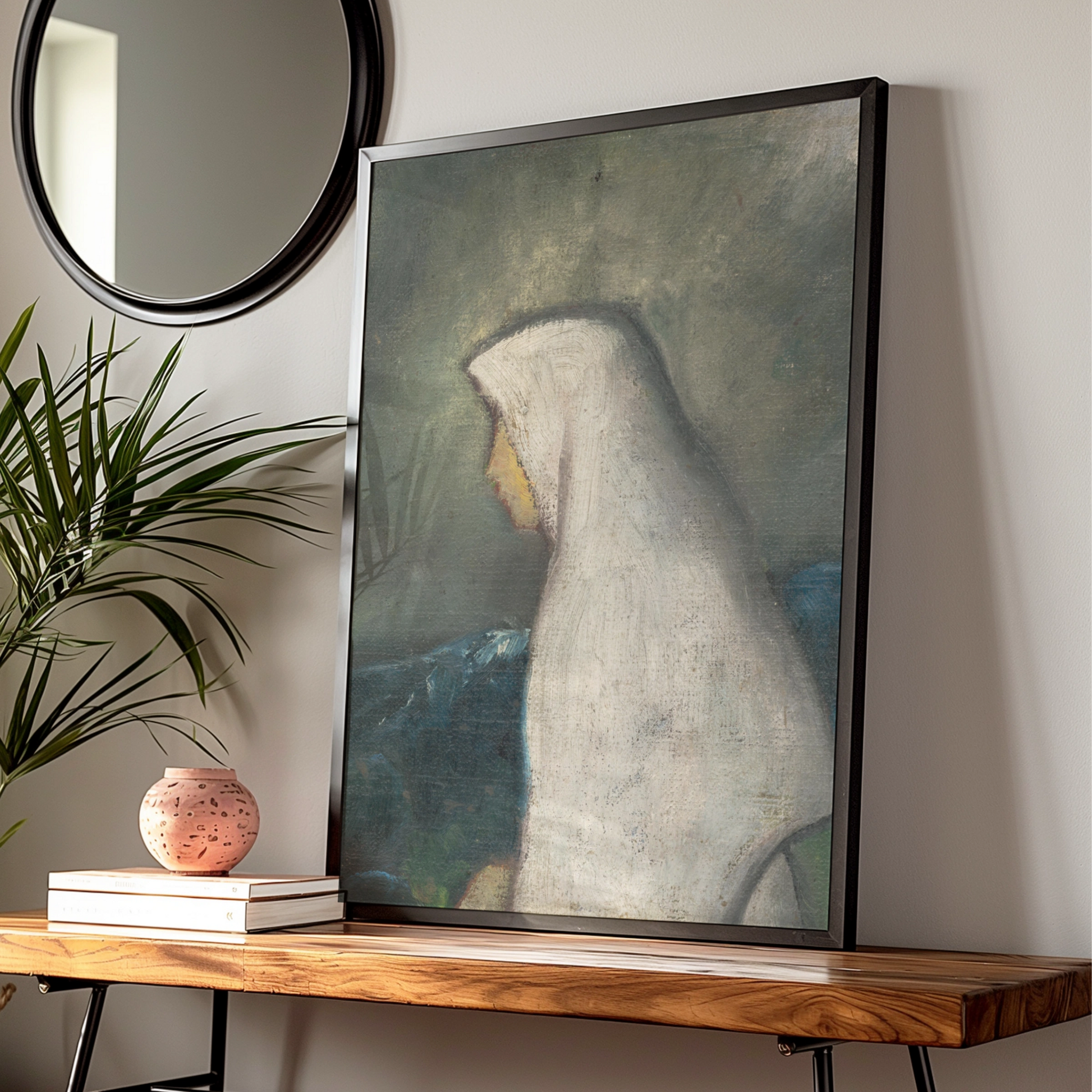 Halloween Ghost Figure Poster, Spooky Vintage Oil Painting Wall Art, Dark Gothic Print