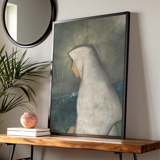 Halloween Ghost Figure Poster, Spooky Vintage Oil Painting Wall Art, Dark Gothic Print