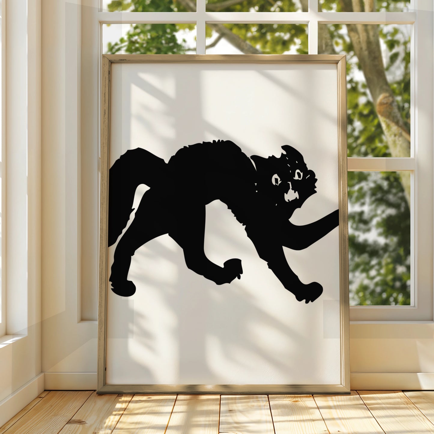 Halloween Black Cat Poster, Spooky Cat Silhouette Wall Art, Gothic Cat Print, Witch Cat Decor