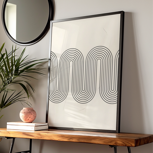 Monochrome Wave Line Art Print, Minimalist Black White Poster, Modern Wall Decor — Digital Download