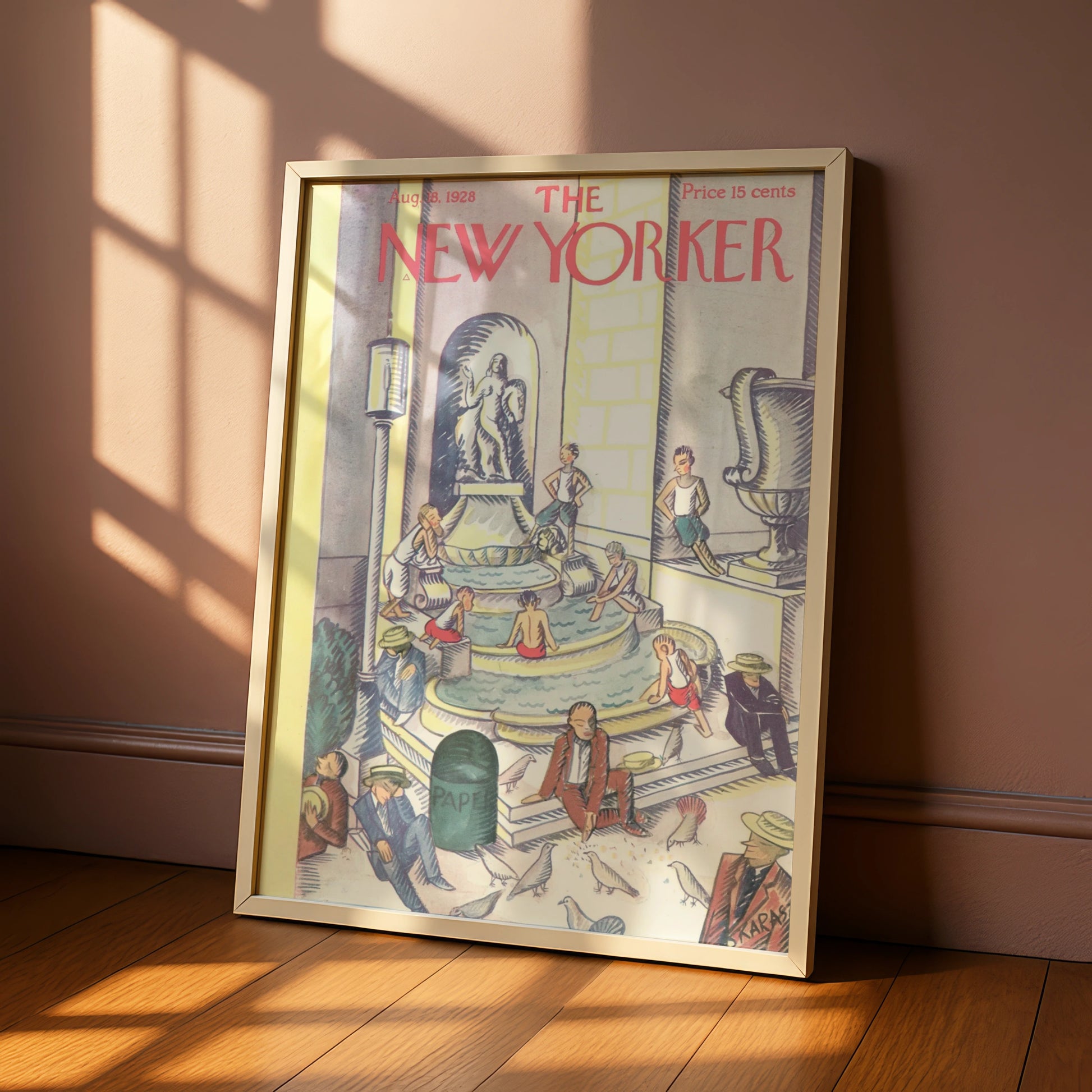 New Yorker Cover August 1928, Vintage City Fountain Art Poster, Retro Wall Art Print