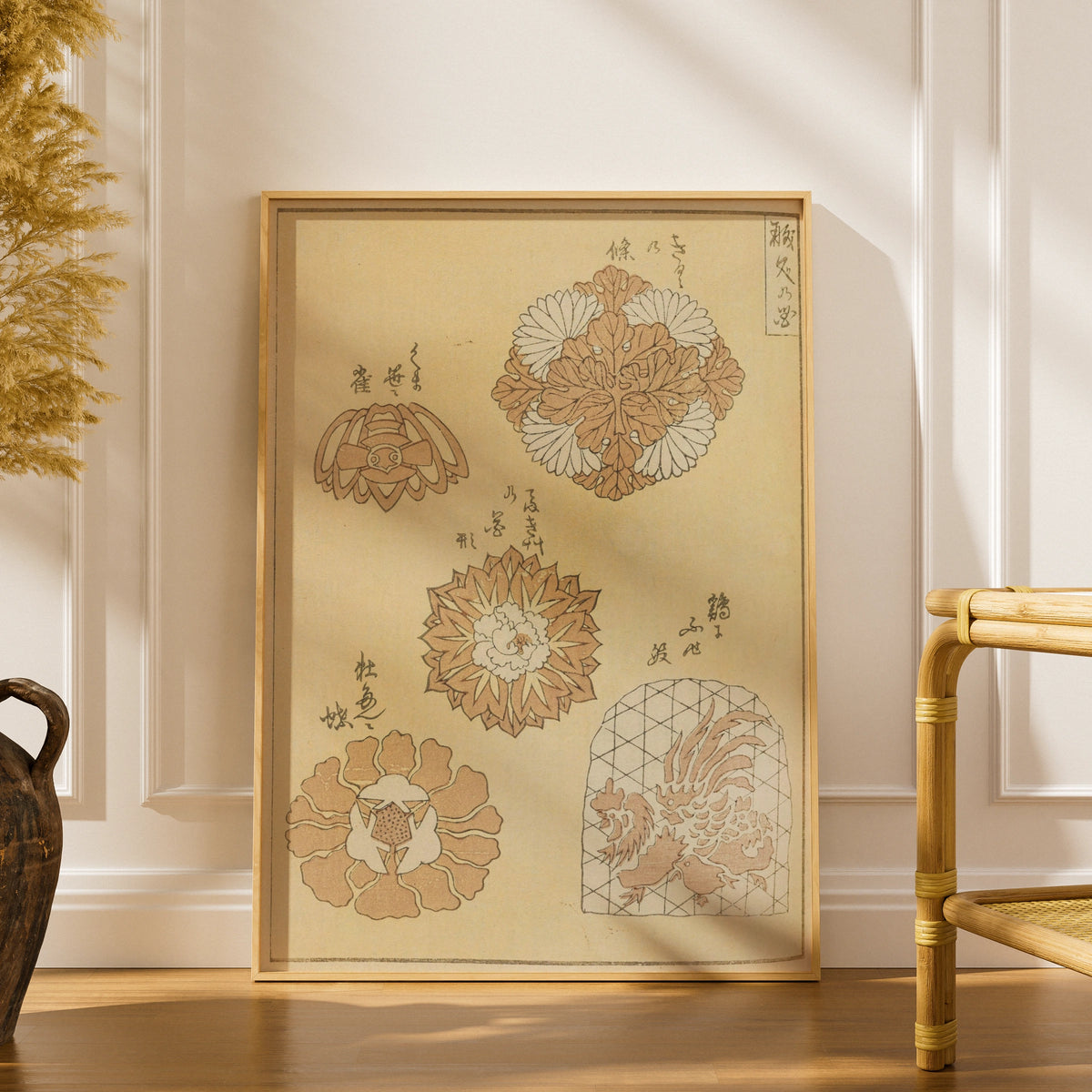 Vintage Japanese Woodblock Art Print, Bijutsukai 1901 Floral Motif, Japandi Wall Art – A5 print