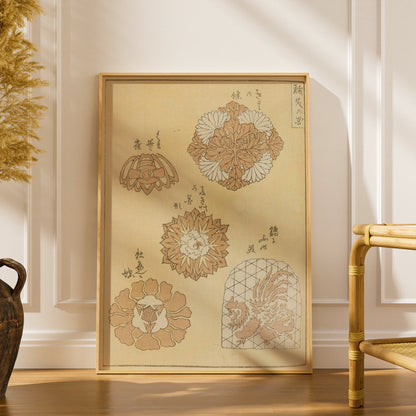Vintage Japanese Woodblock Art Print, Bijutsukai 1901 Floral Motif, Japandi Wall Art – A5 print