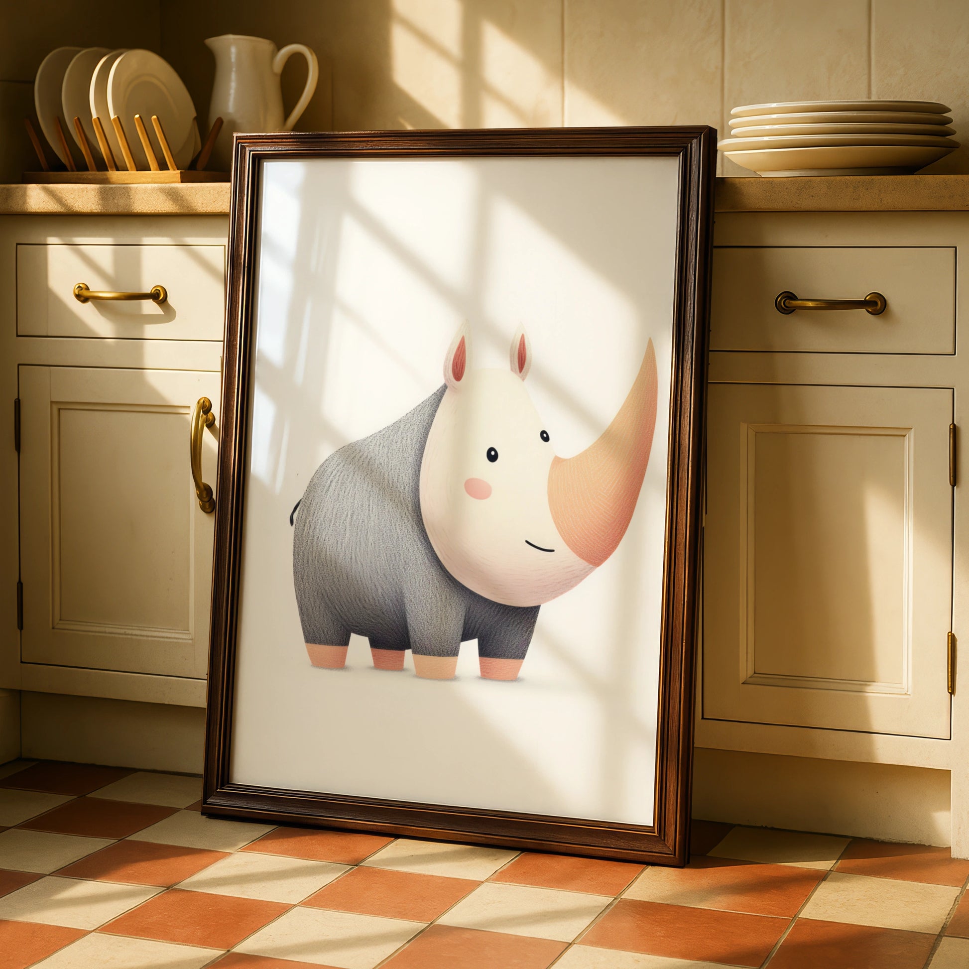 Cute Rhino Nursery Wall Art, Safari Animal Print, Baby Room Poster, Kids Decor