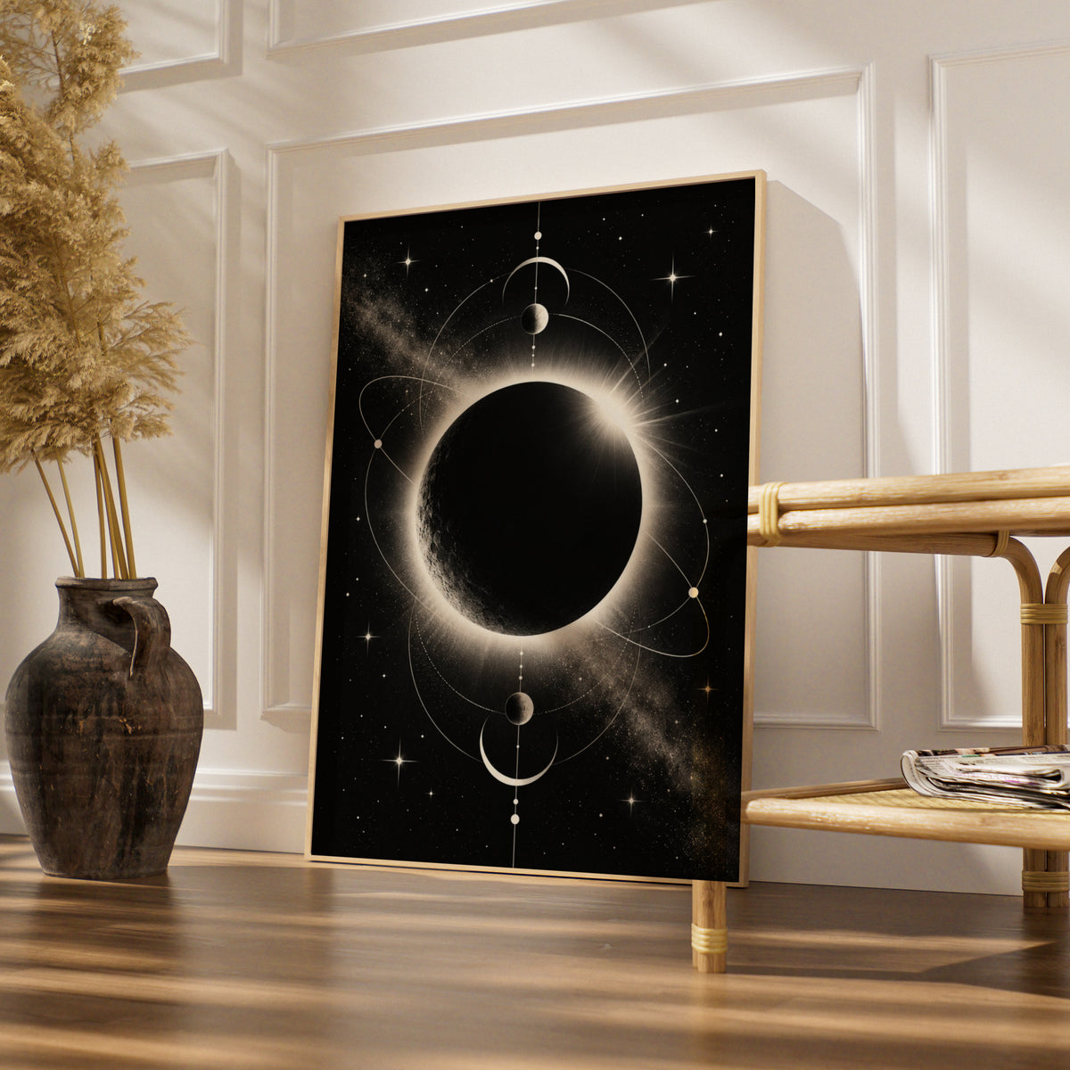 Solar Eclipse Moon Print, Monochrome Wall Art, Celestial Black White Poster, Minimalist Space Decor