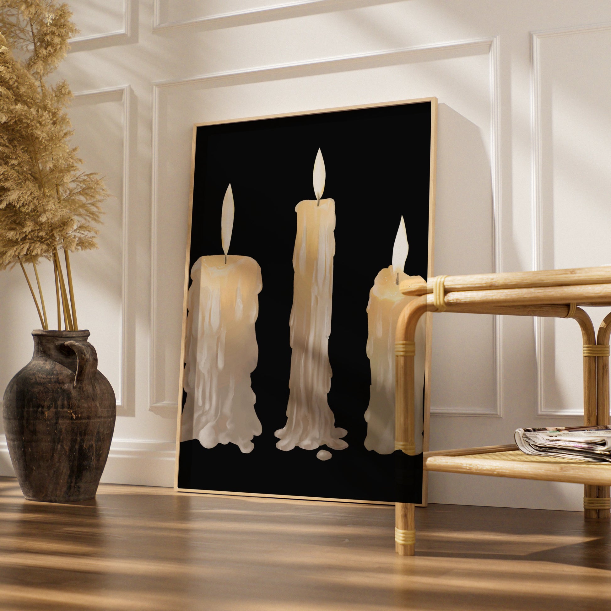 Halloween Candle Art Print, Dripping Wax Candles Poster, Dark Gothic Wall Art, Spooky Decor