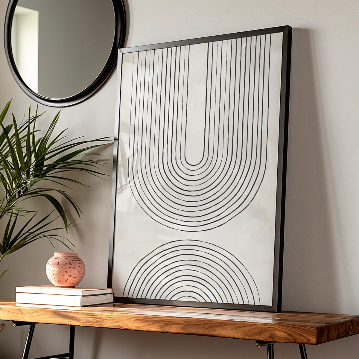 Abstract Arch Lines Monochrome Wall Art, Geometric Black White Poster, Minimalist Print — Digital Download
