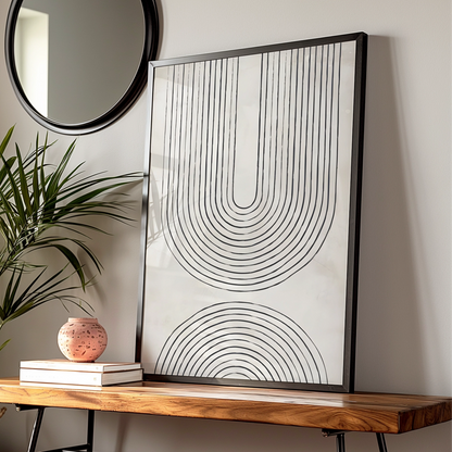 Abstract Arch Lines Monochrome Wall Art, Geometric Black White Poster, Minimalist Print — Digital Download