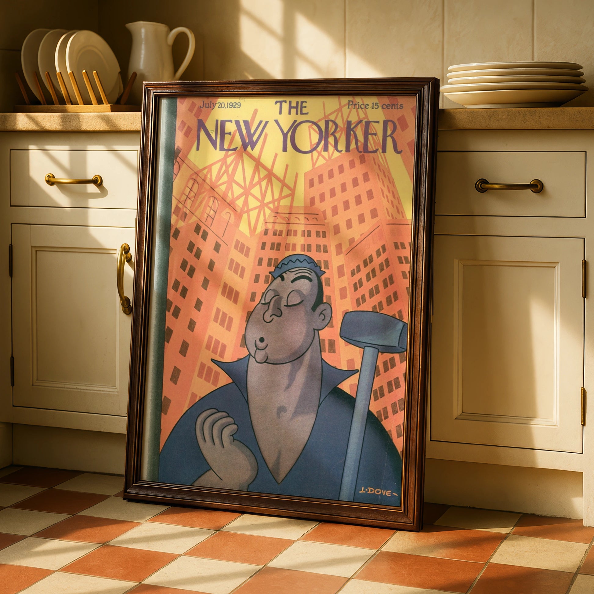 The New Yorker July 1929 Cover Art Poster, Art Deco Construction Worker NYC Print