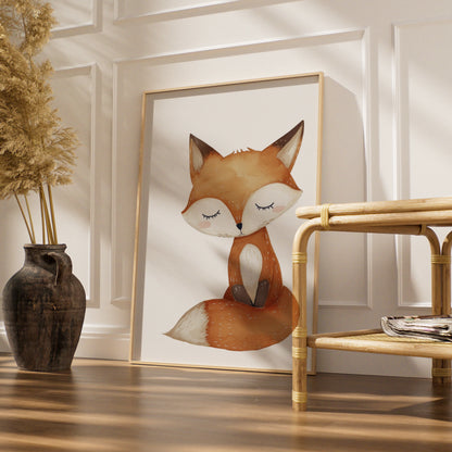 Woodland Fox Nursery Wall Art, Watercolour Fox Poster, Baby Animal Print, Kids Room Decor