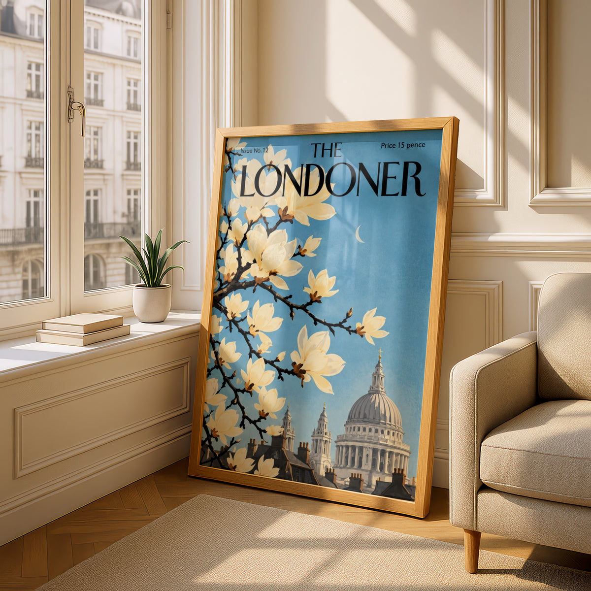 London Magnolia Blossom Poster, St Paul's Cathedral Wall Art, Vintage Magazine Cover Print
