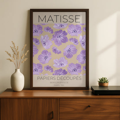 Matisse Papiers Decoupes Floral Poster, Purple Maximalist Wall Art, Paris 1951 Print